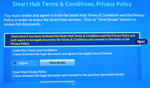 Agree to Smart Hub Terms & Conditions