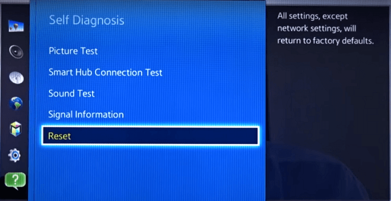 Tap Reset to solve Samsung TV Plus not working error