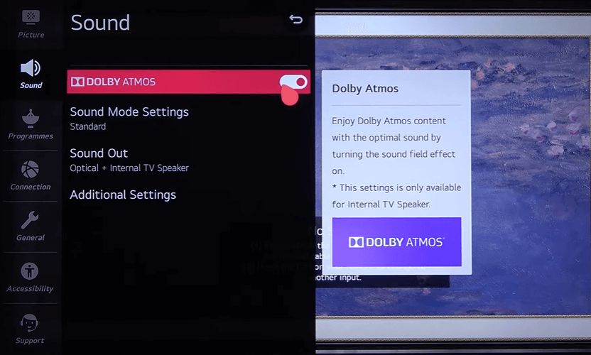 Toggle on Dolby Atmos