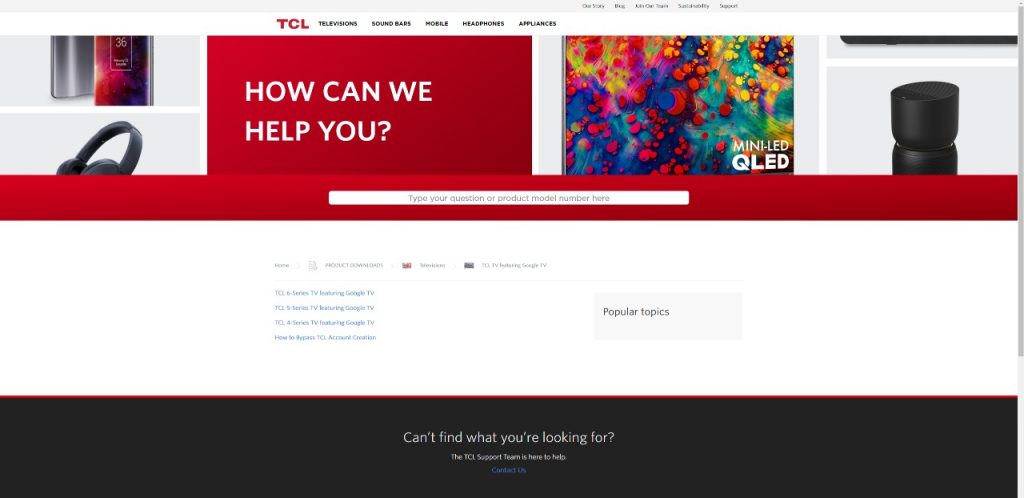 TCL Google TV support site
