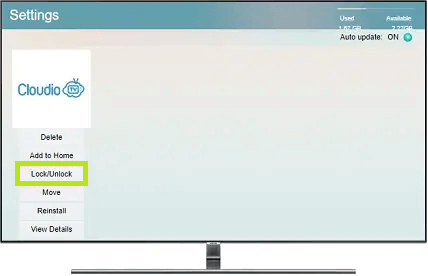 Select Lock or Unlock option to Lock Apps on Samsung Smart TV