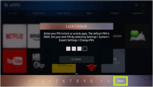 Select Done and lock apps on your Samsung Smart TV