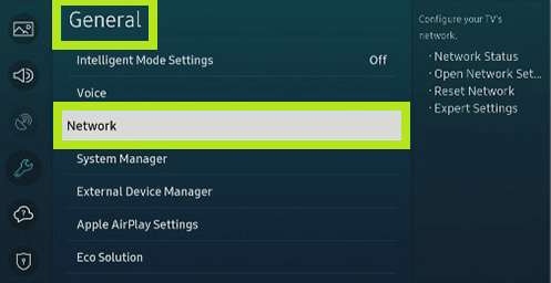 Click on Network option from General menu. 