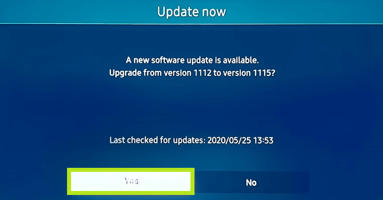 Select Yes and Fix Error Code 152 on Samsung Smart TV. 