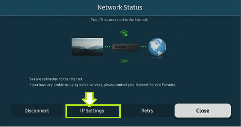 Click on IP Settings Fix Error Code 152 on Samsung Smart TV. 
