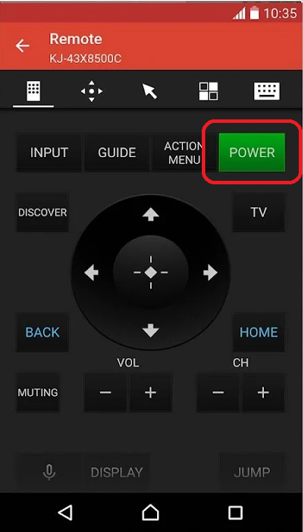 Power button on Video & TV SideView app