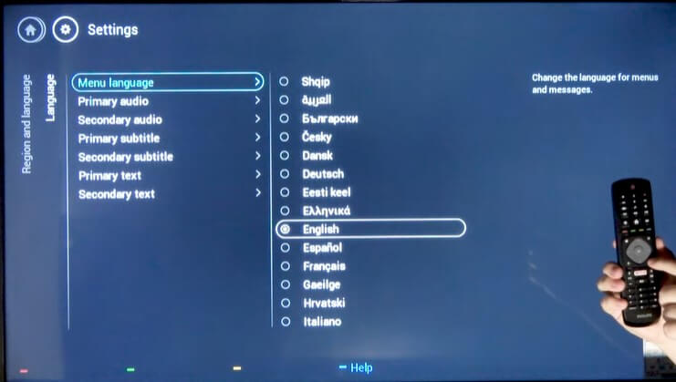 Choose Menu Language on Philips TV