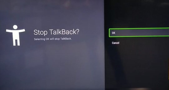 Click OK to turn off TalkBack on Sony TV