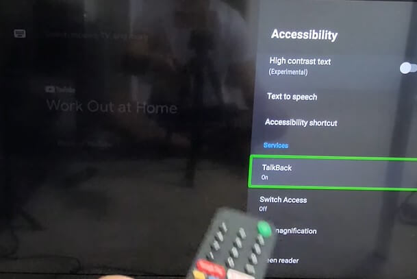 Select TalkBack to turn off on Sony TV