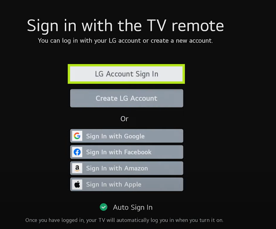 Create a new account ot sign in to an LG Account. 