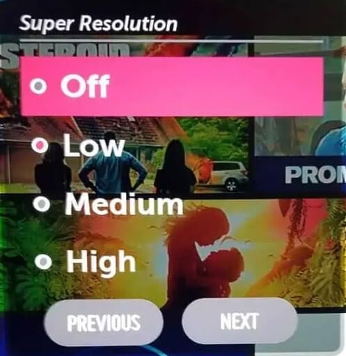 Super Resolution options on LG TV