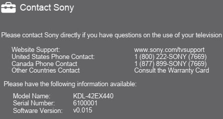 Choose Contact Sony to find model number of Sony TV