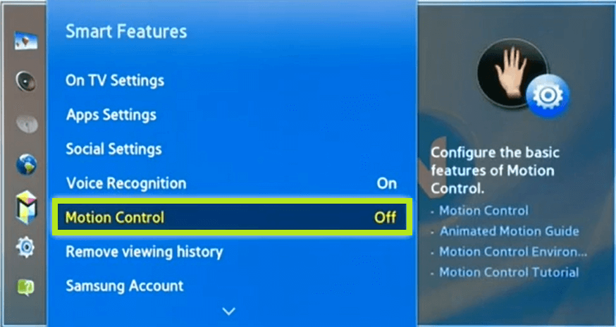 Click on the Motion Control option on your Samsung Smart TV