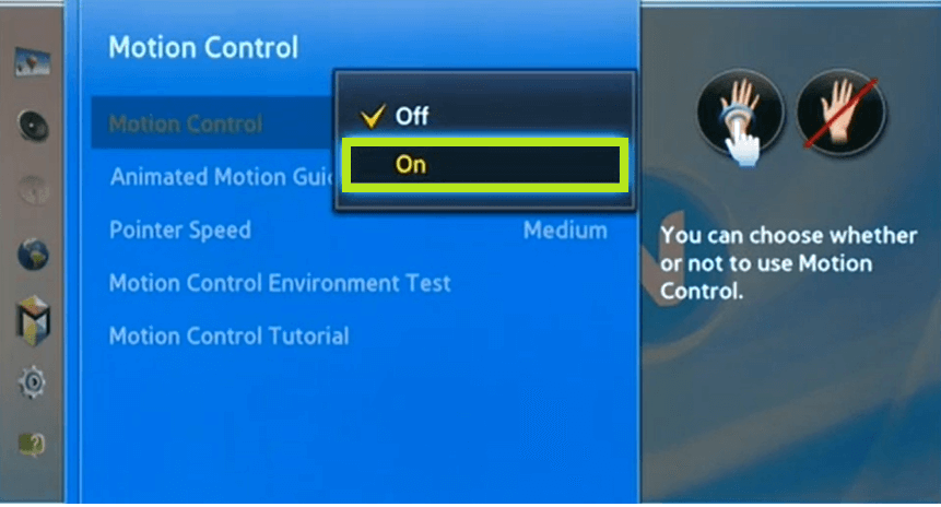 Enable Motion Control on Samsung TV