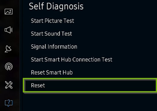 Select the Reset option to terminate virus on Samsung smart TV