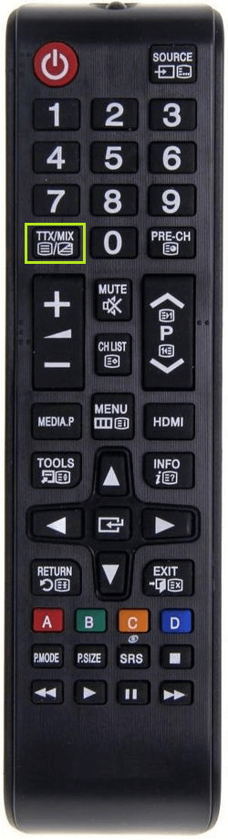 TTX/MIX button on Samsung Smart TV remote