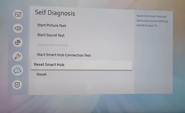 Select Reset Smart Hub to solve error code 001 on Samsung TV