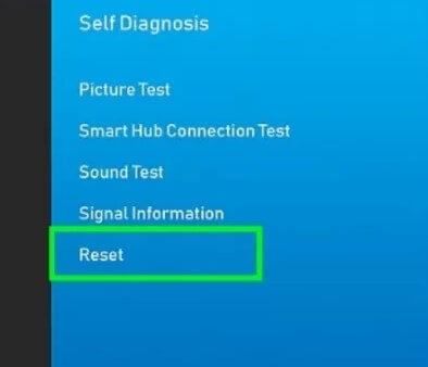 Click Reset to resolve error code 118 on Samsung smart TV