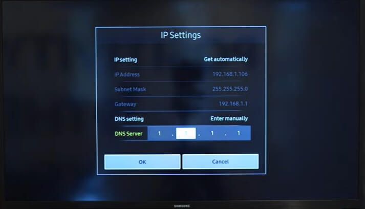 Input 8.8.8.8 to solve error code 118 on Samsung smart TV