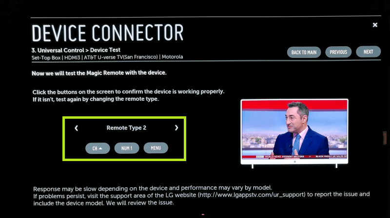 Select the remote type to access the set top box that is connected with your LG TV. 