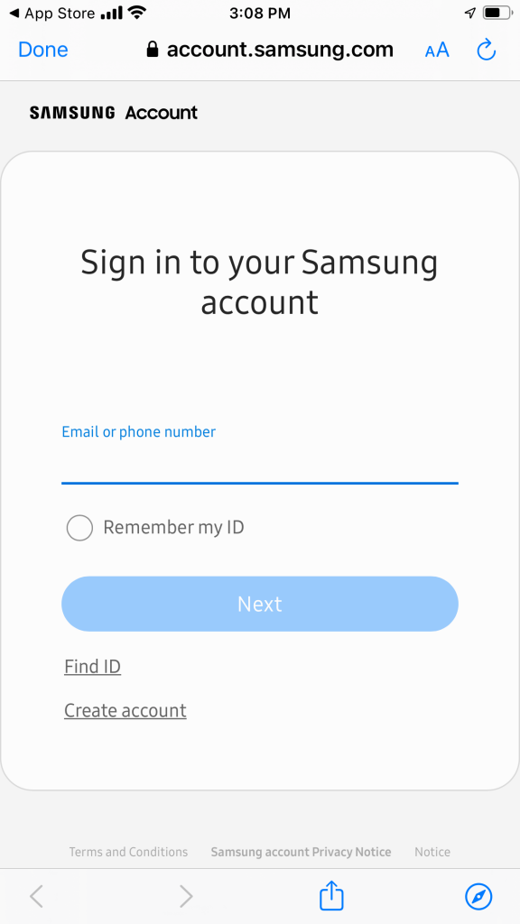 Sign in to your Samsung account