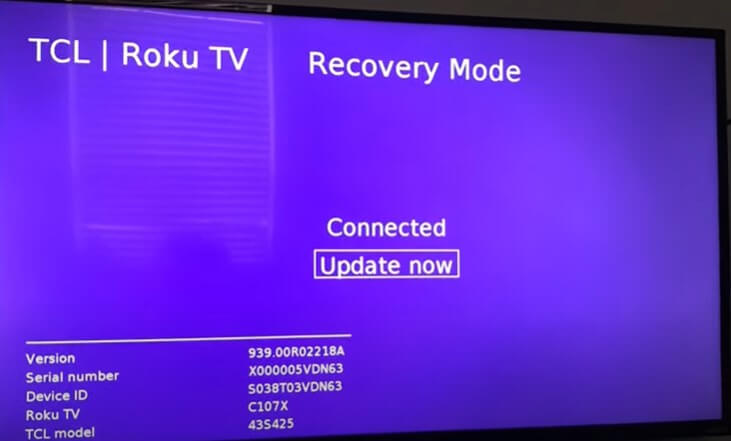 Click Update Now to enable Recovery Mode on TCL Roku TV