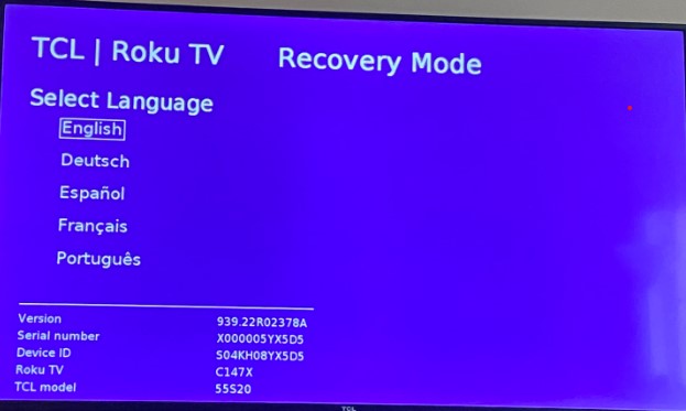Select your language on Recovery Mode screen