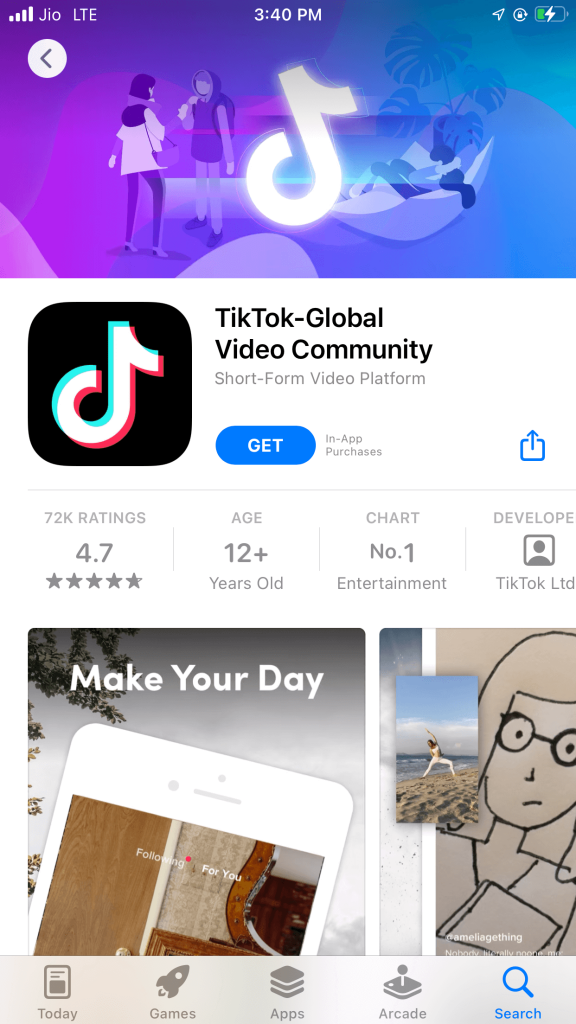 Click Get to install TikTok
