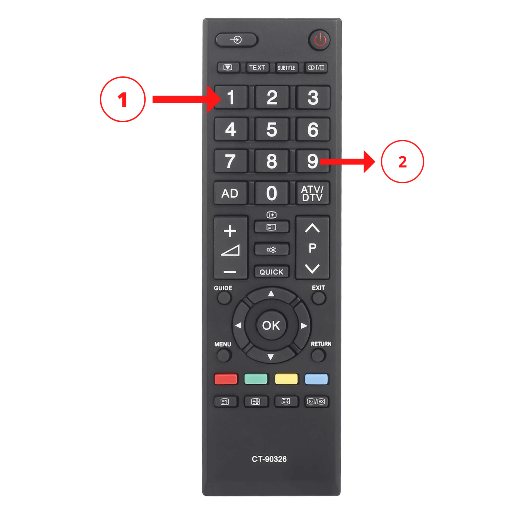 Input 9-9-1 code on Toshiba remote control