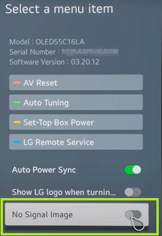 Turn off No Signal Message on LG TV. 