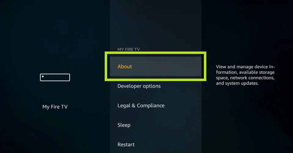 About option on Fire TV