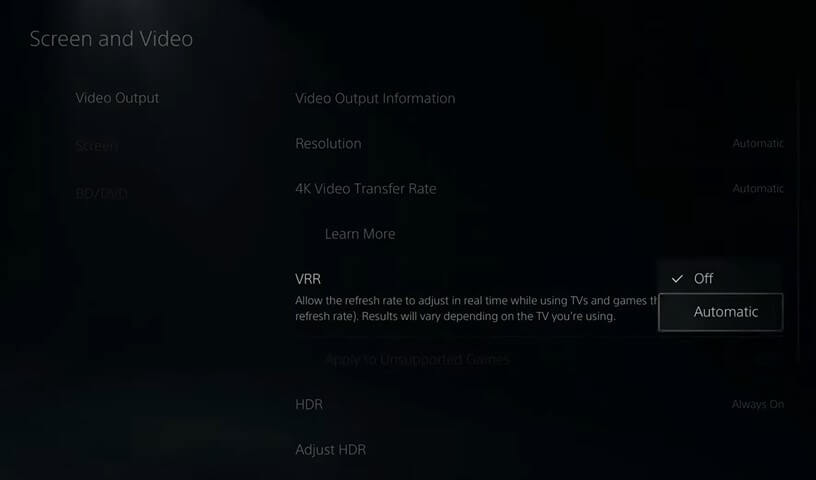 Switch VRR to Automatic on Samsung TV
