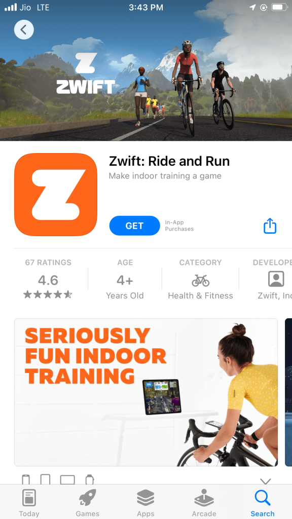 Click Get to install Zwift app