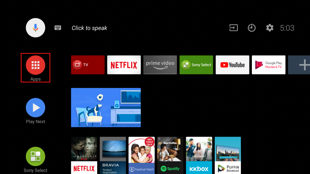 Navigate the Apps section on Sony TV