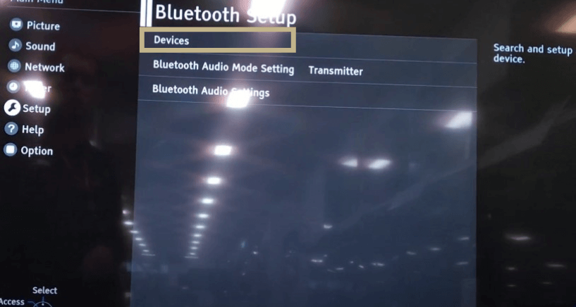 Choose Devices to pair Bluetooth devices to Panasonic TV