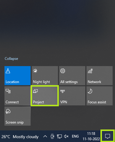Select the Project icon on Windows Notification bar. 