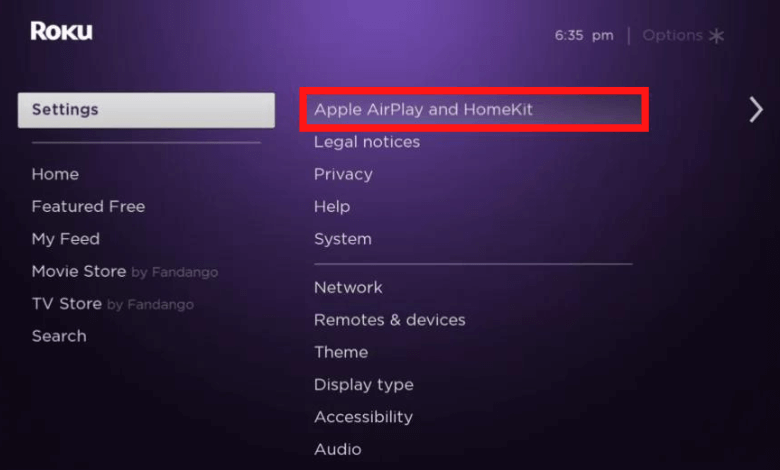 Click Apple AirPlay and Homekit option