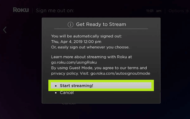 Start streaming the content in guest mode. 