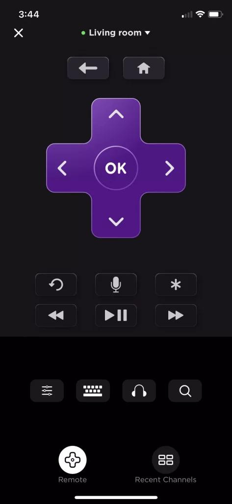 Remote controls on Roku app