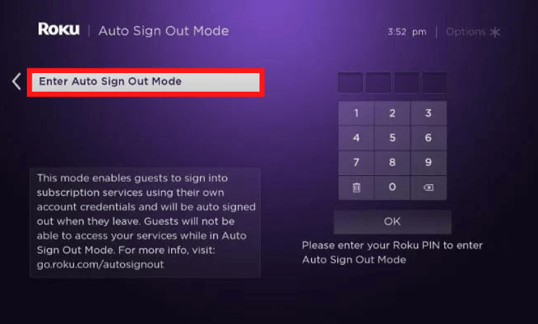Auto Sign Out Mode on Roku TV