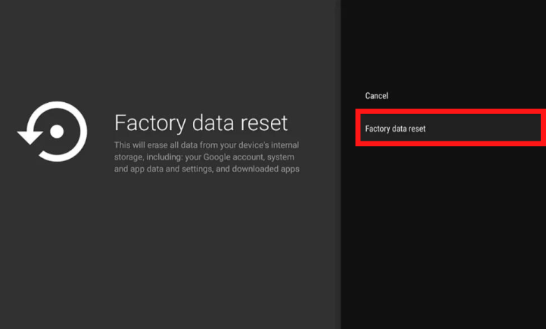 Select Factory Data Reset to fix Paramount Plus Not Working on Sony TV