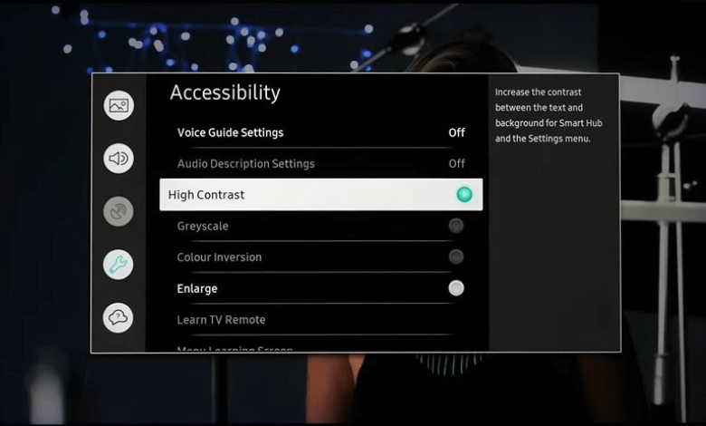 Enable High Contrast to turn on Night Mode on Samsung TV