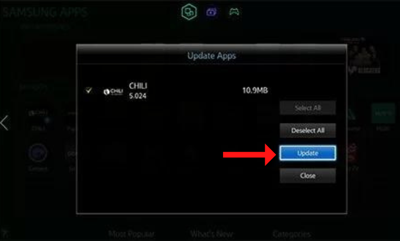 Choose Update to fix error code 155 on Samsung TV