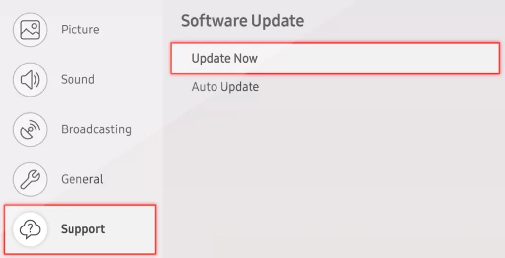 Click Update Now to fix error code 155 on Samsung TV