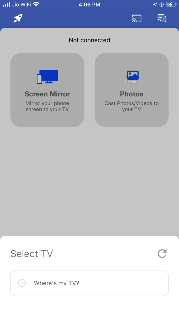 Select TV pop-up menu appears to screen mirror smartphone to Panasonic TV