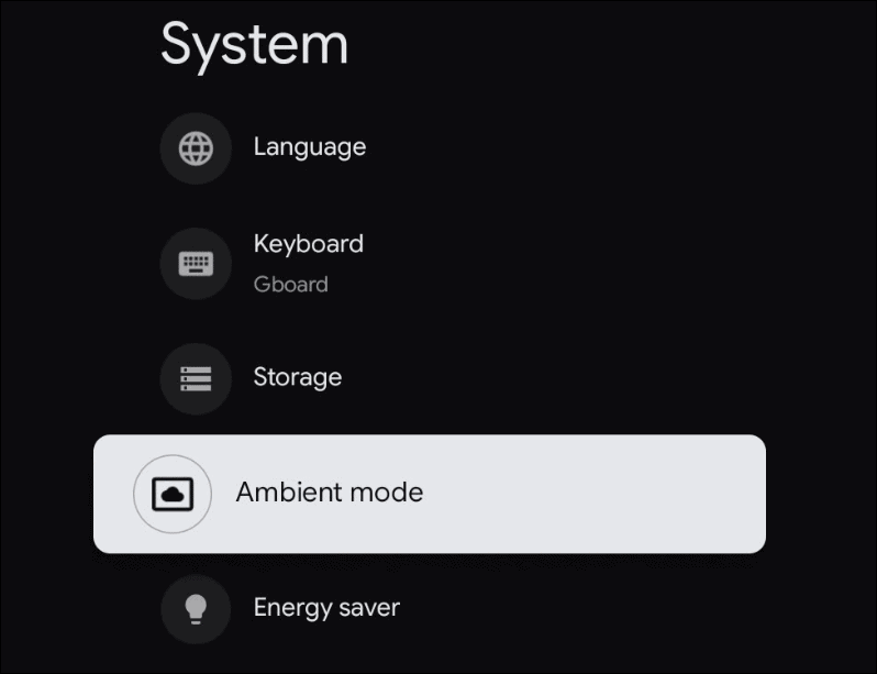 Select Ambient Mode to display screen saver on Sony TV