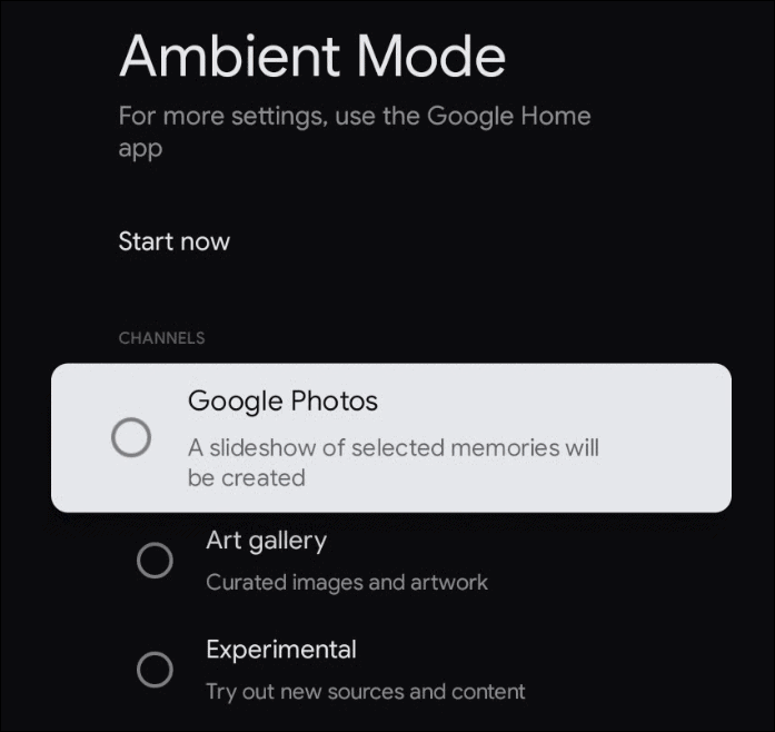 Choose option under Ambient Mode