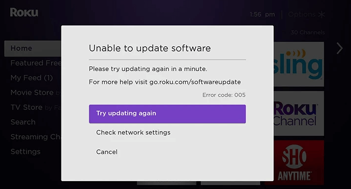 Error in updating Roku TV. 