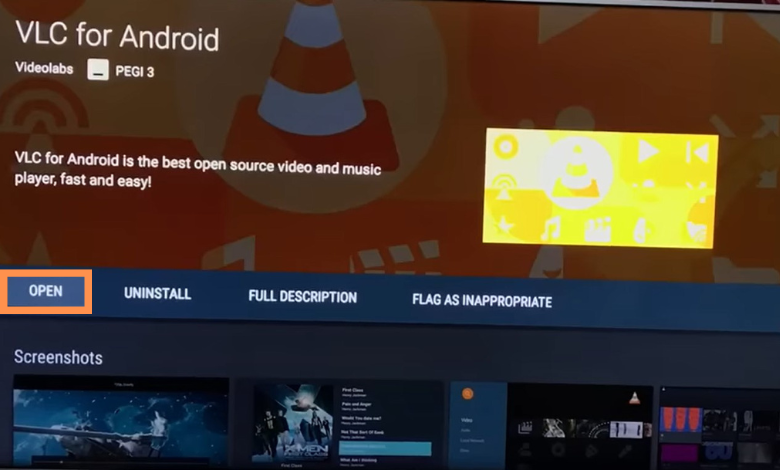 Click Open to get VLC on Sony TV