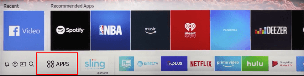 Click Apps button to install beIN sports from Samsung TV App store